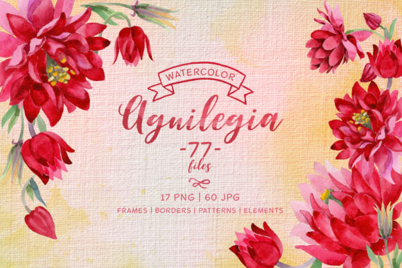 Aguilegia Cool Flower Watercolor Set: Fresh Illustrations for Lifestyle Branding