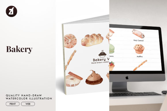 Bakery Set1 Watercolor Illustration for Etsy & Print-on-Demand Sellers