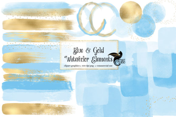 Blue and Gold Watercolor Elements Review