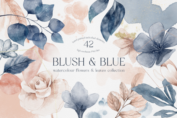 Blush and Blue Leaves Florals Watercolor Illustrations