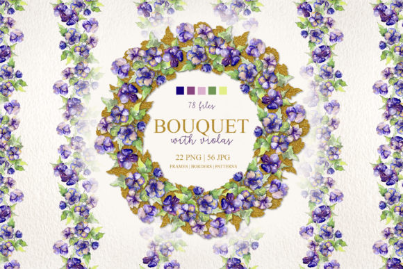 Bouquet with Violas Watercolor Set: Elegant Illustrations for Branding & Marketing