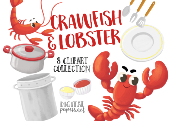 Crawfish Lobster Watercolor Illustrations for Coastal Branding and Seafood Packaging