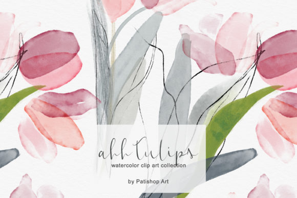 Delicate Watercolor Tulip Clipart Set & Illustrations