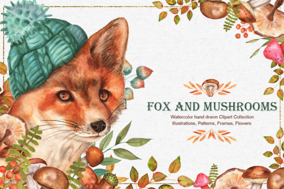 Fox and Mushrooms Watercolor Set for Crafters & Etsy Sellers