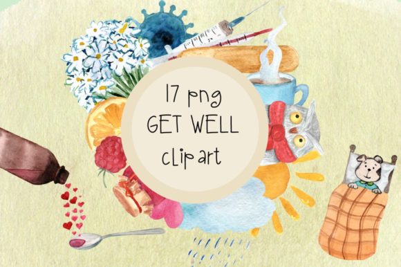 Get Well Watercolor Clip Art for Crafting & Handmade Business Use