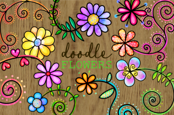 Hand Drawn Doodle Watercolor Flowers & Illustrations