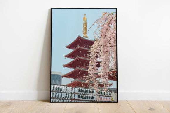 Journey Through Japan Temple Sakura Watercolor Illustrations