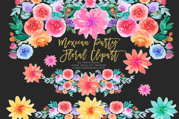 Mexican Fiesta Flower Watercolor Clipart for Blog & Editorial Design
