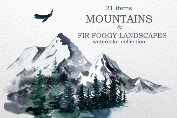 Mountains, Landscapes Watercolor Clipart for Real Design Work