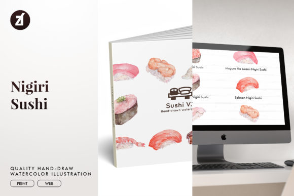 Nigiri Sushi Watercolor Illustration