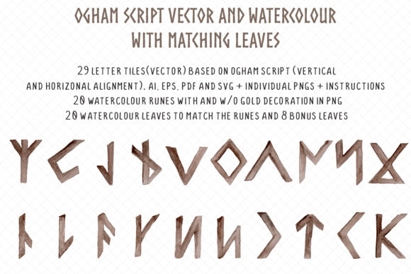 Ogham Set Vector and Watercolour Illustrations for Crafters