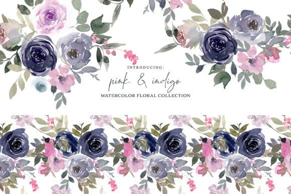 Pink Indigo Watercolor Clipart Set for Real Crafting Magic