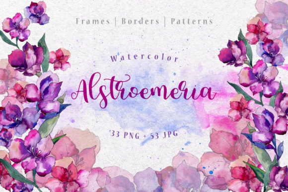 Purple Alstroemeria Watercolor Illustrations for Crafters & Handmade Sellers