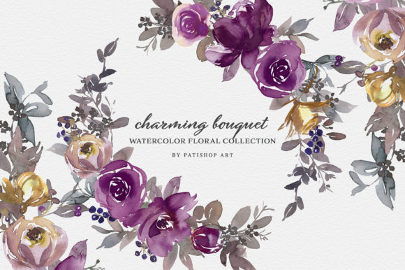 Purple Violet Watercolor Clipart Set for Crafting & Illustrations