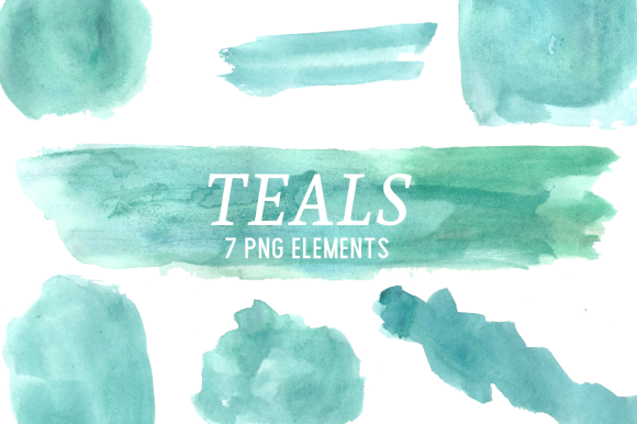 Teal Watercolor Splashes Clipart Set