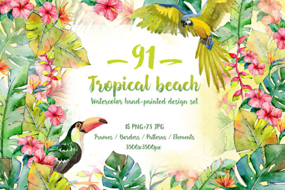 Tropical Beach Watercolor Set: A Fresh Illustration Pack for Local Branding