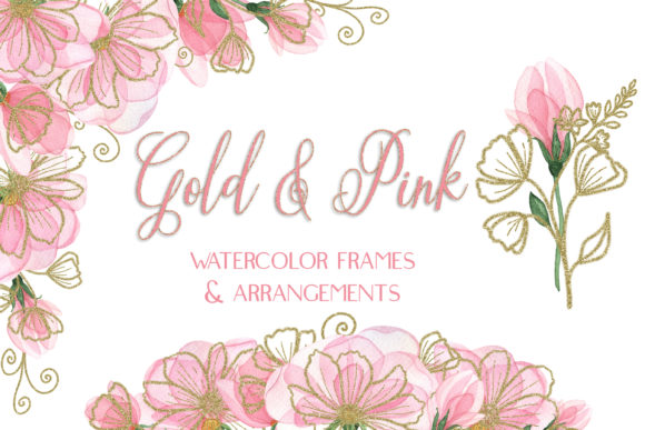 Watercolor Blush Pink Gold Clipart & Illustrations