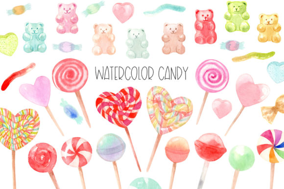 Watercolor Candy Valentine's Day Illustrations