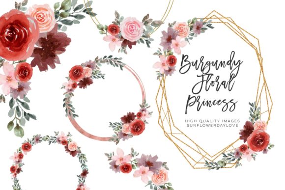 Watercolor Flower Frame Illustrations for Wedding Editorial Design