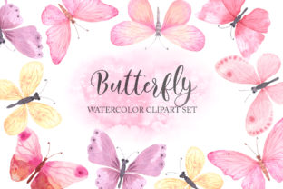 Watercolor Pink Butterfly Set Illustrations