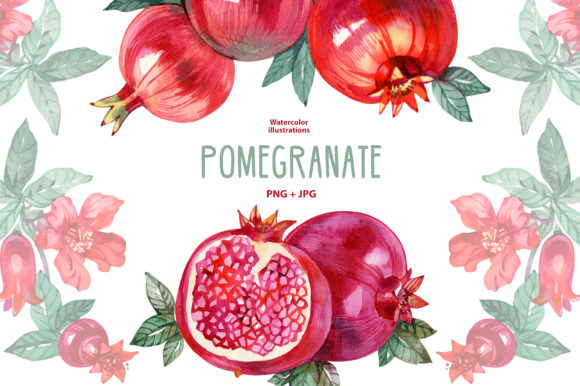 Watercolor Pomegranate Illustrations for Bloggers and Digital Publishers