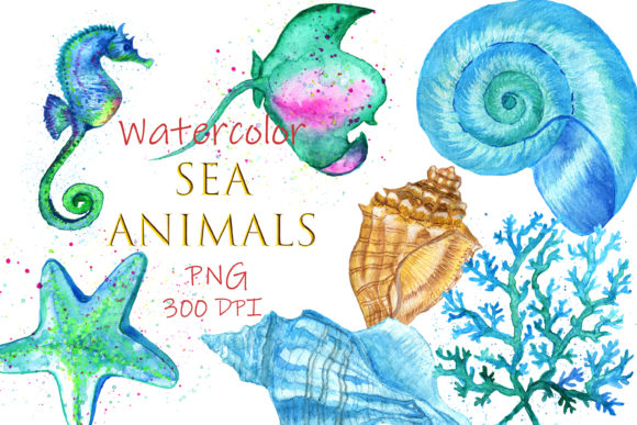 Watercolor Sea Animal Illustrations for Digital Product Sellers