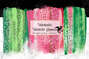 Watermelon Watercolor Elements Clipart & Illustrations